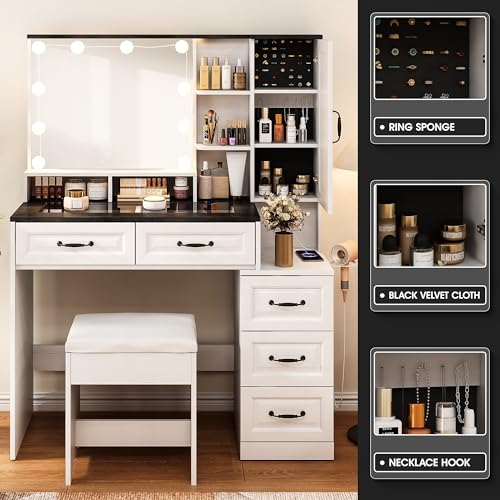 Black Vanity Desk with Mirror and Lights S6719