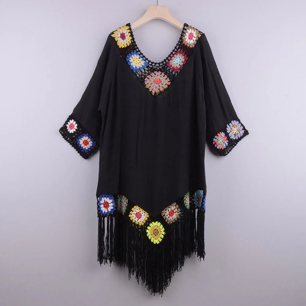 Crochet Knit Tassel Beach Cover Up Dress B1995