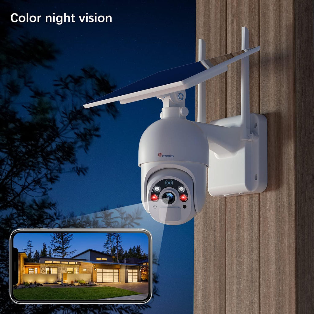 Solar Security Camera Outdoor Wireless WiFi Pan Tilt 1080P Color Night Vision with 10000mAh Rechargeable Battery K62285