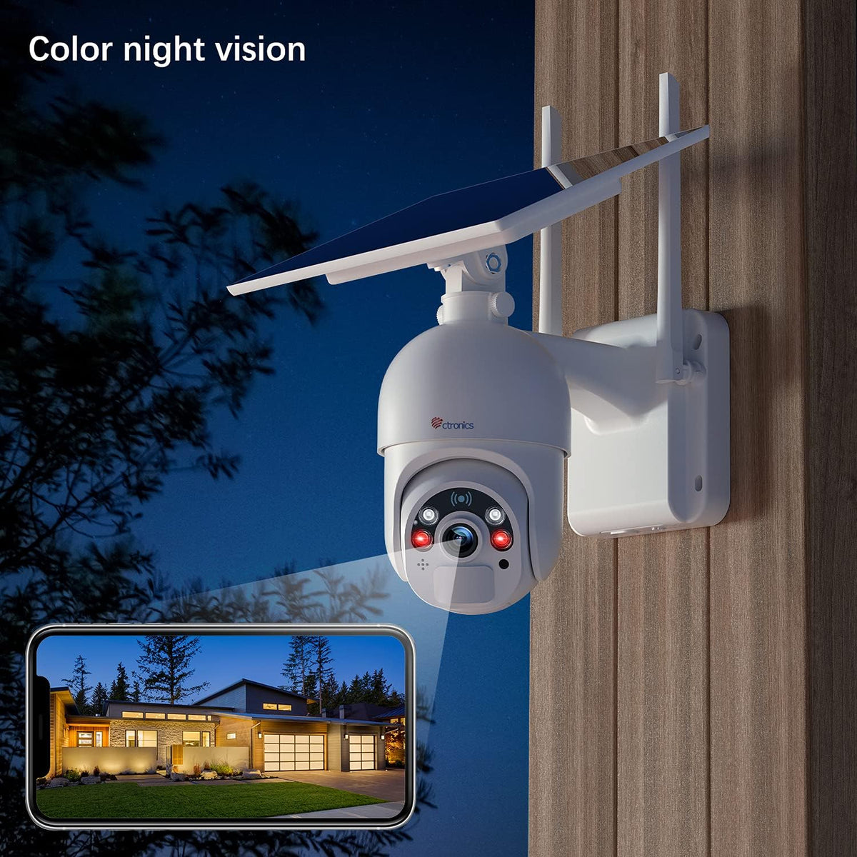 Solar Security Camera Outdoor Wireless WiFi Pan Tilt 1080P Color Night Vision with 10000mAh Rechargeable Battery K62285