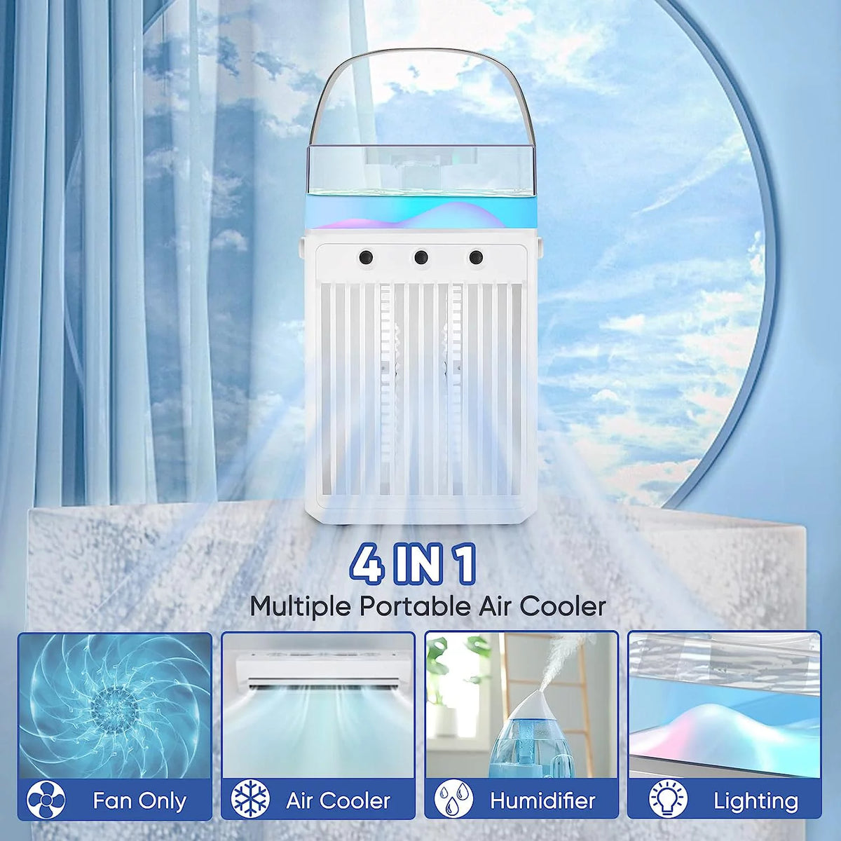 Portable Air Cooler 4 IN 1 3 Speeds 2000mAh Q361