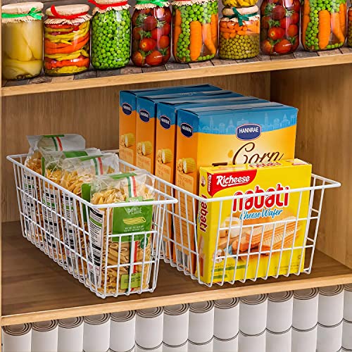 15.2" Black Metal Wire Storage Baskets 6 Pack with Handles V4817