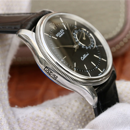 Silver Multicolor Dial Black Leather Strap E66684