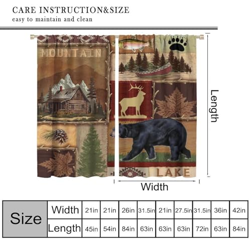 Rustic Bear Moose Deer Curtains, Retro Pine Tree Cabin Country Lodge Camping Window Treatments Vintage Tribal Aztec Abstract Geometric Blackout Window Drapes 42x63in V8562