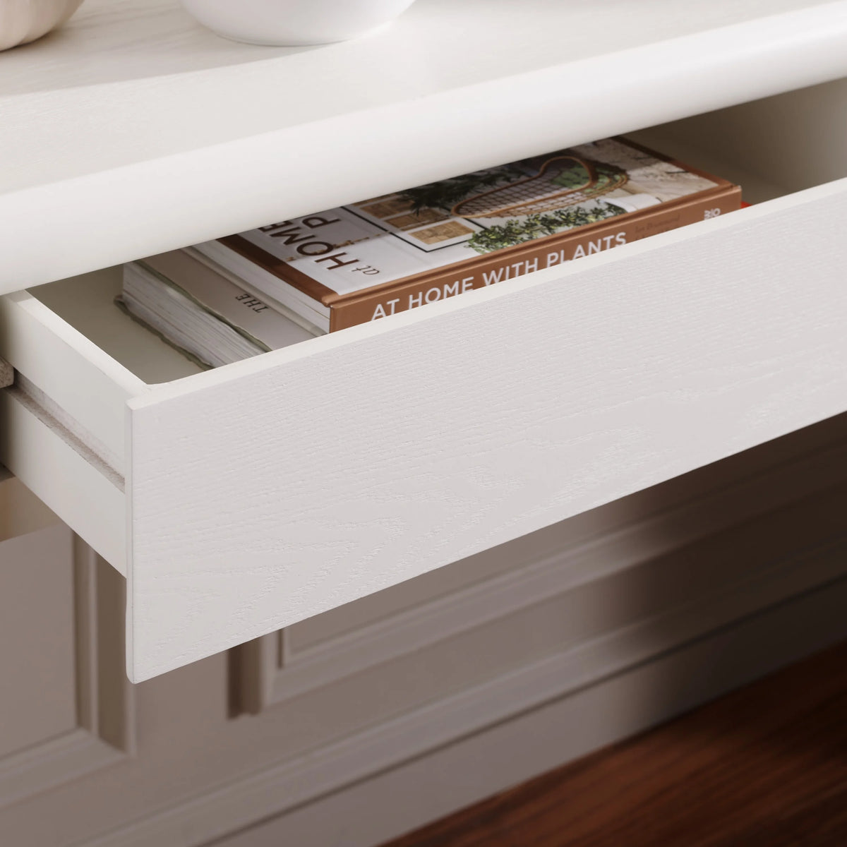 Ivory Wood Console Table with Drawer B51496