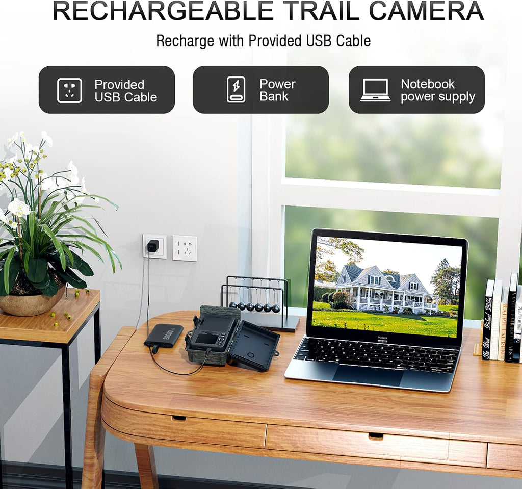 Solar Powered Trail Camera WiFi 2K 24MP Bluetooth Game Camera with Night Vision IP66 Waterproof Gray J902640