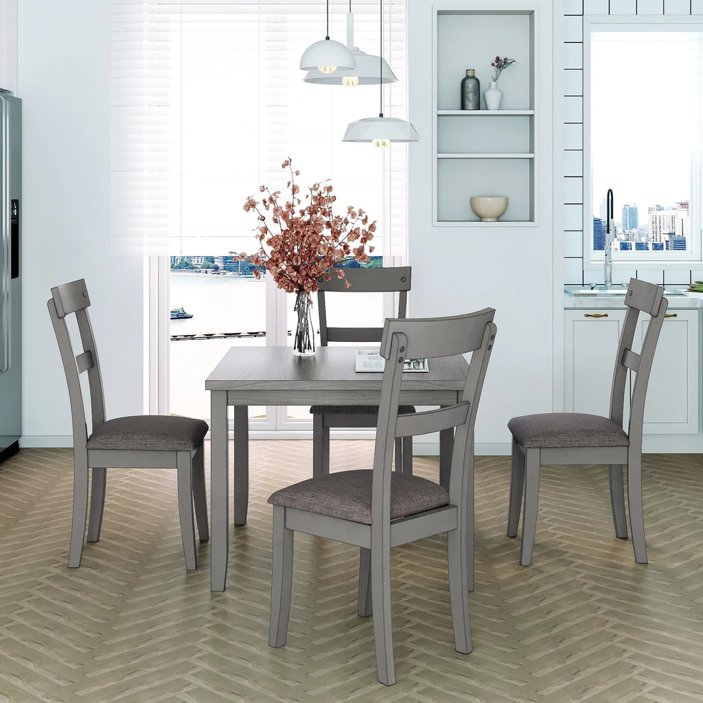 5 Piece Wooden Dining Table Set with 4 Upholstered Chairs Y526159