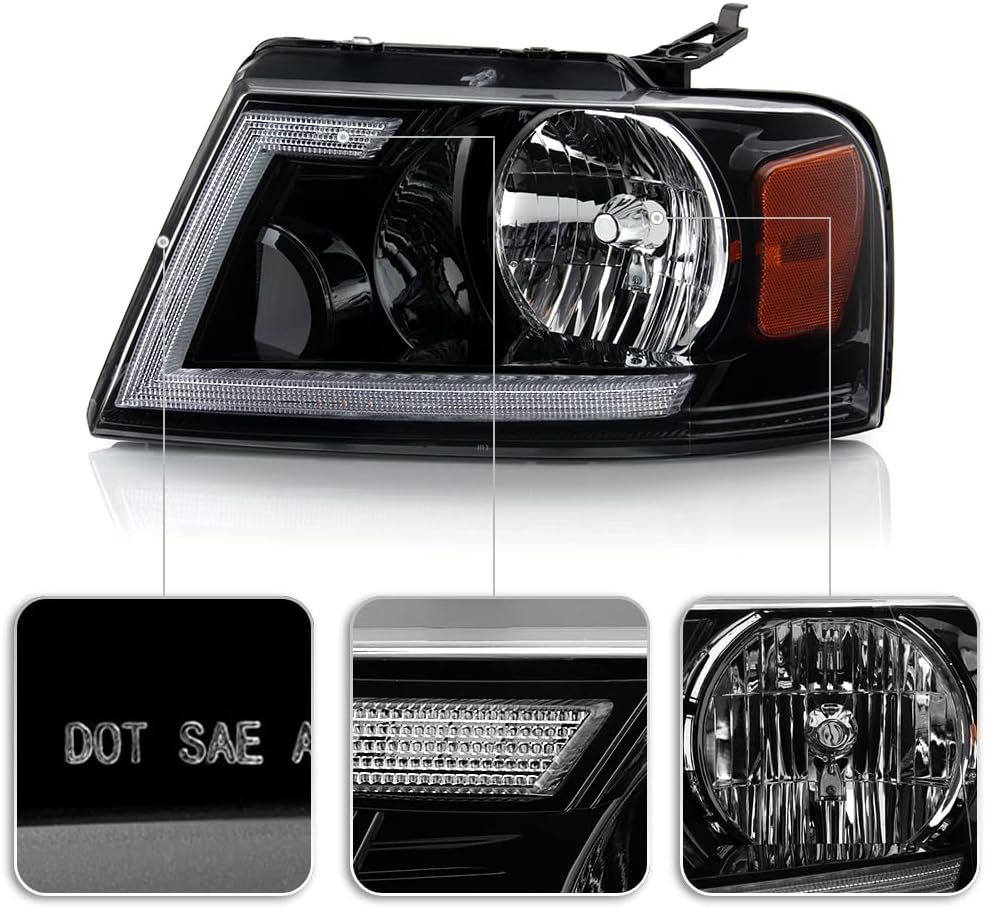 Black LED Tube Switchback Signal Headlights Headlamps I362