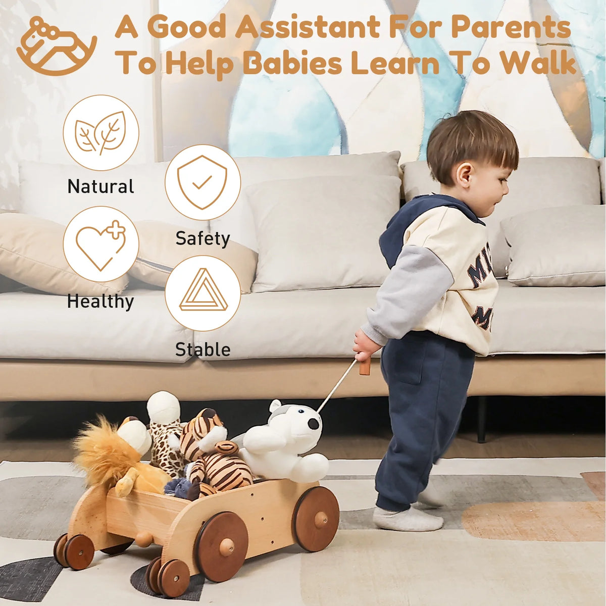 Wooden Baby Walker Push and Pull Toy Wagon S24356