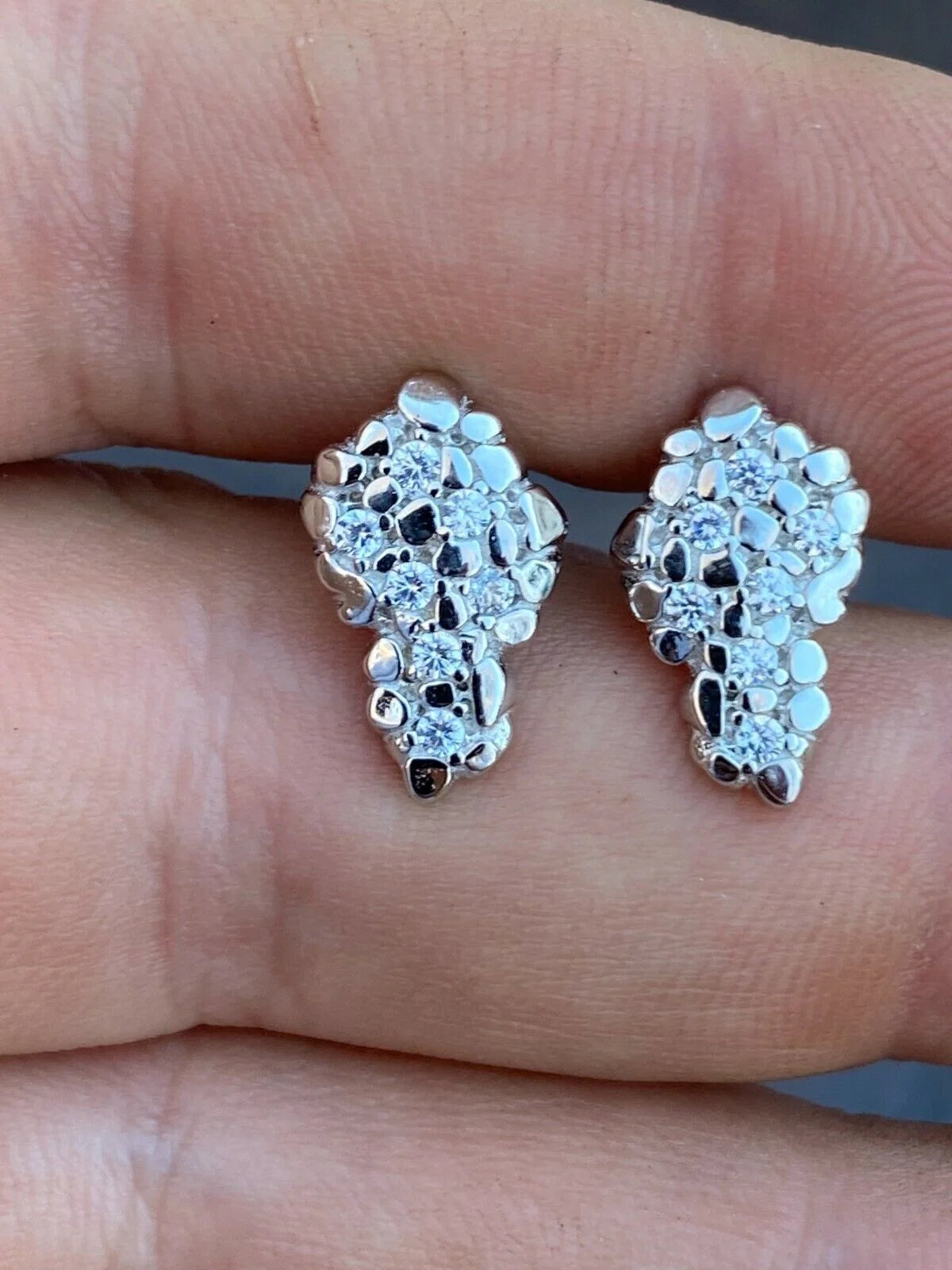 Mens 925 Sterling Silver CZ Stud Earrings P1302
