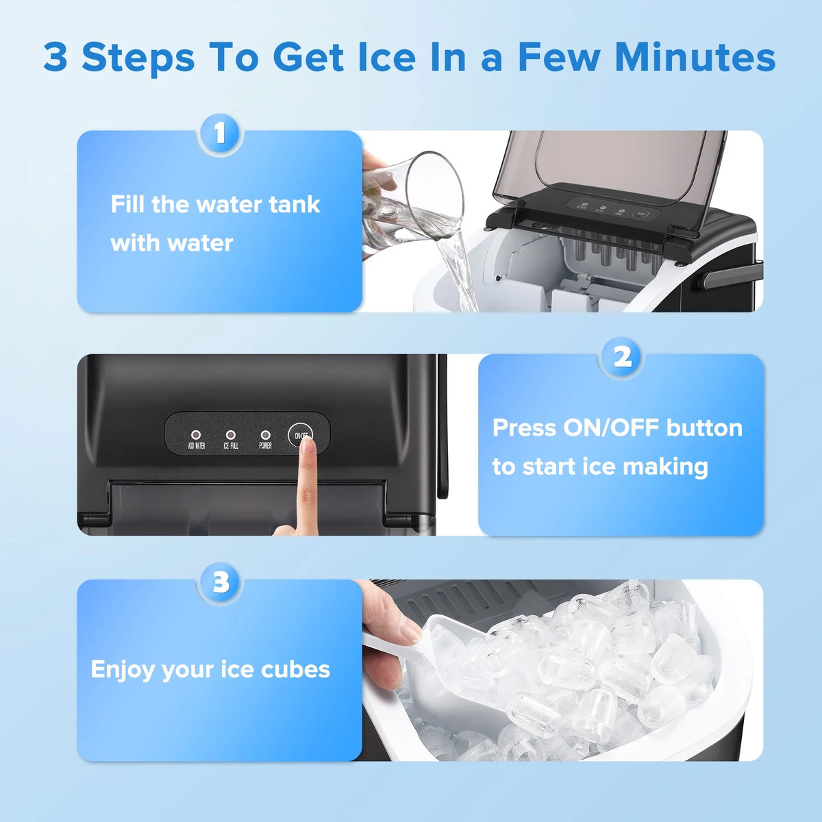 Portable Countertop Ice Maker 26lbs/24H Stainless Steel Black Q56301