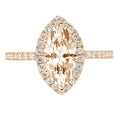 18k Yellow Gold Marquise Cut Morganite Halo Ring K8988