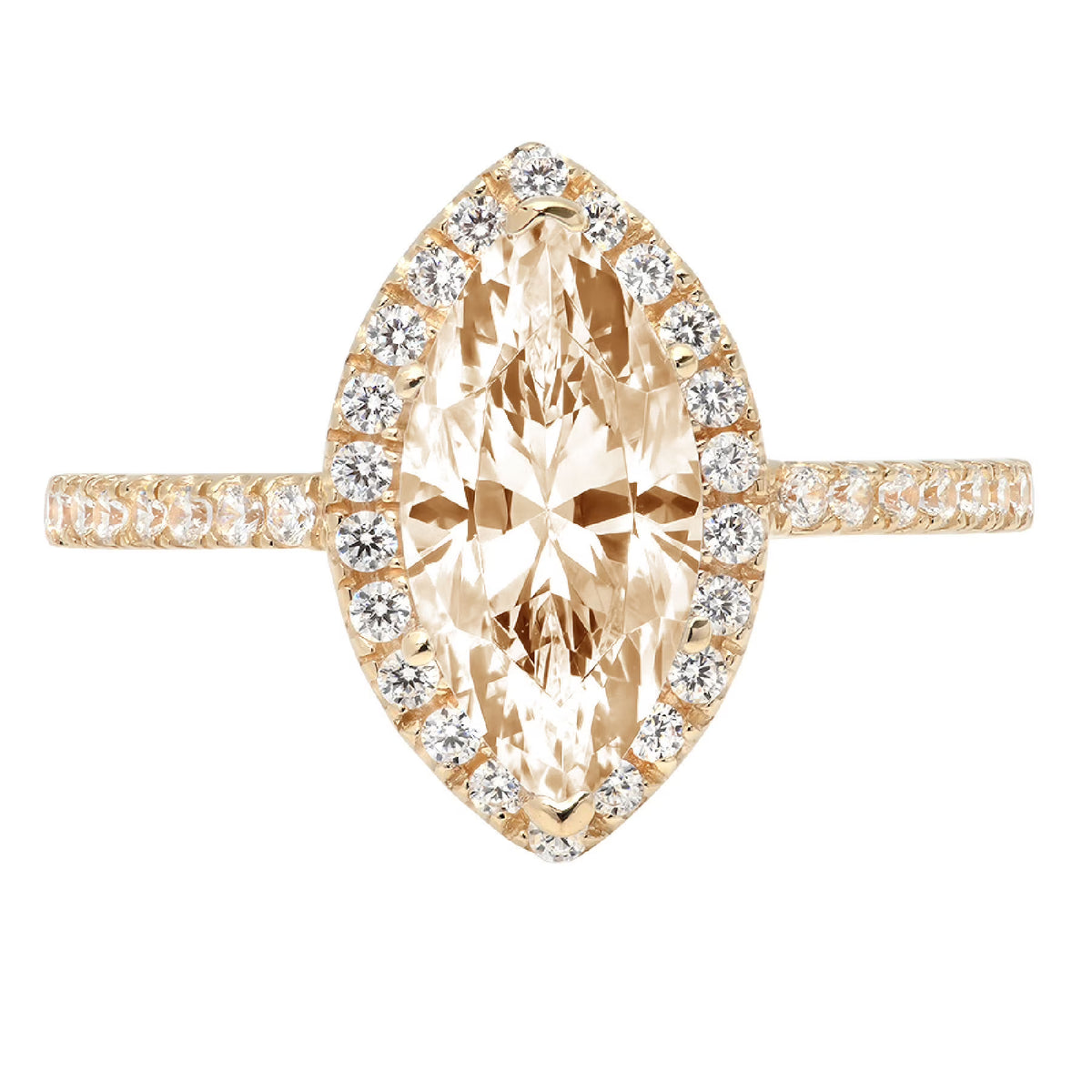 18k Yellow Gold Marquise Cut Morganite Halo Ring K8988