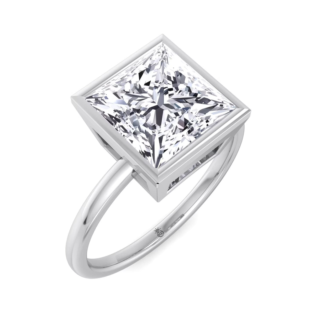 Moissanite Princess Cut Lab Diamond Bezel Set Engagement Ring G70631