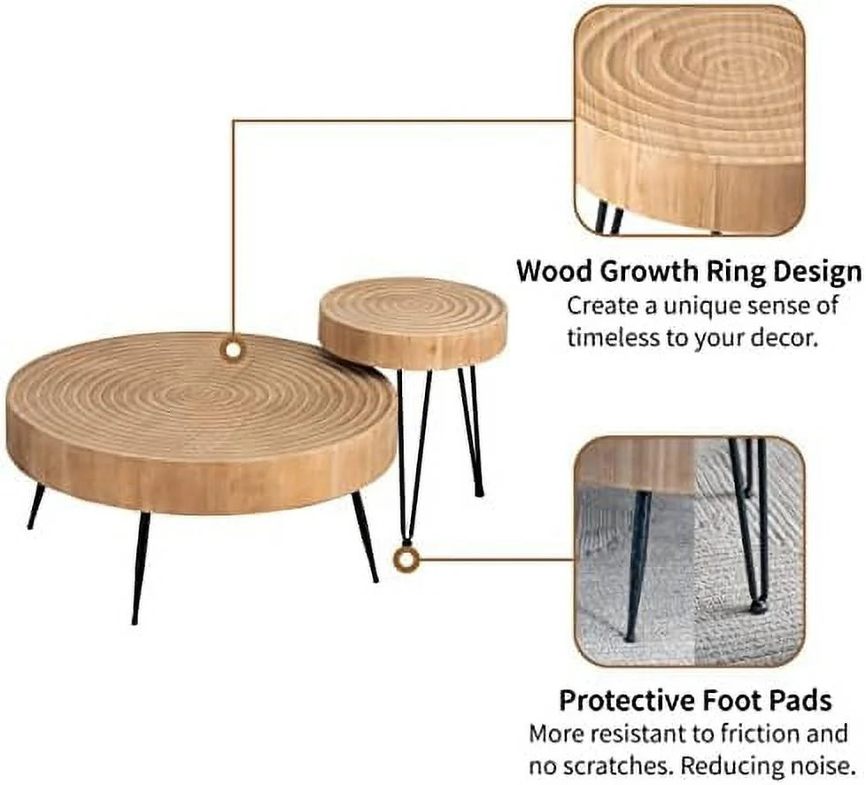 2-Piece Round Nesting Coffee Table Set Natural Finish K484131