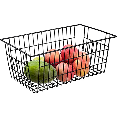 15.2" Black Metal Wire Storage Baskets 6 Pack with Handles V4817