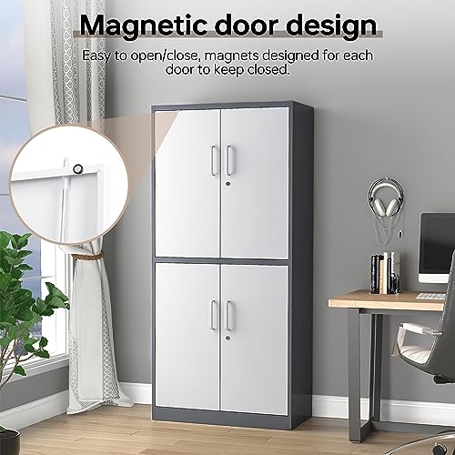 Black 72" Tall Steel Lockable Storage Cabinet with 2 Doors and 5 Adjustable Shelves D177