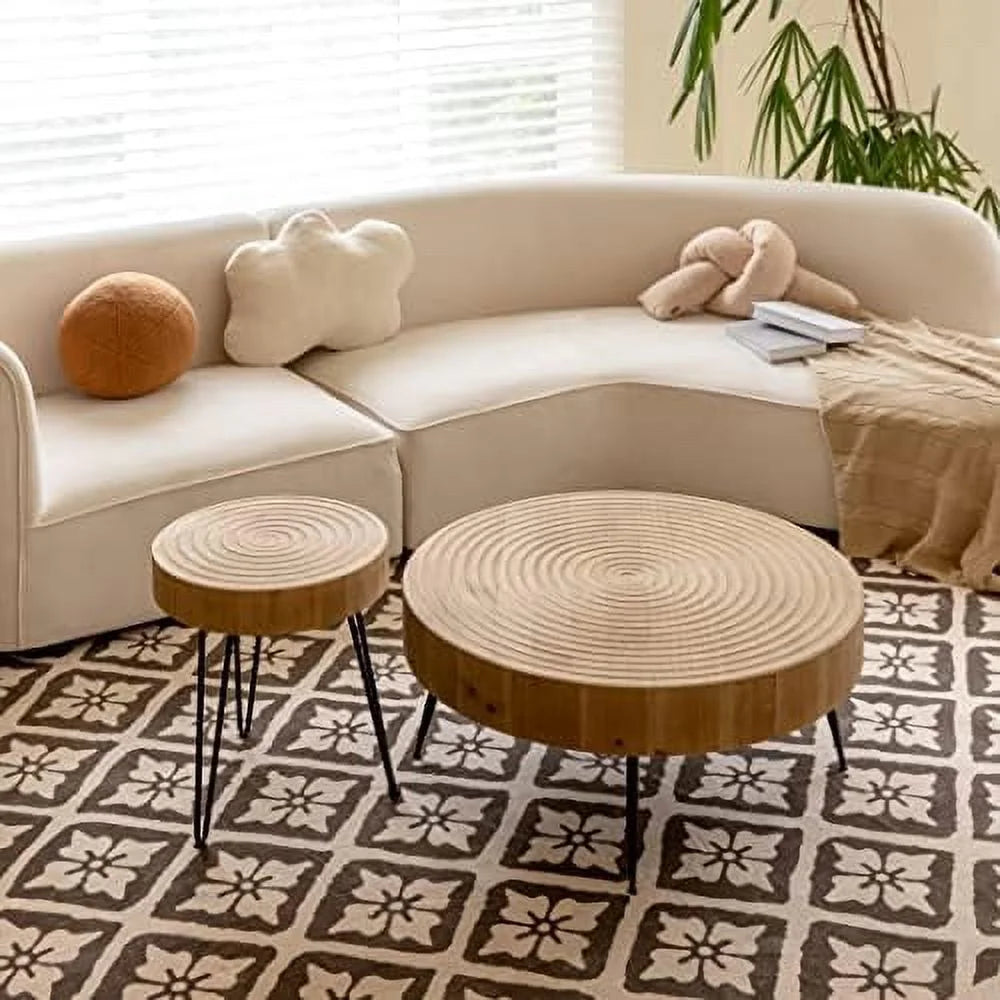 2-Piece Round Nesting Coffee Table Set Natural Finish K484131