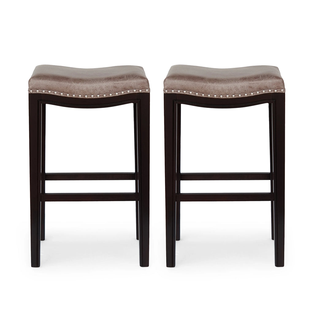 Gray and Cappuccino Brown Upholstered 30 Inch Backless Barstool Set of 2 T815308