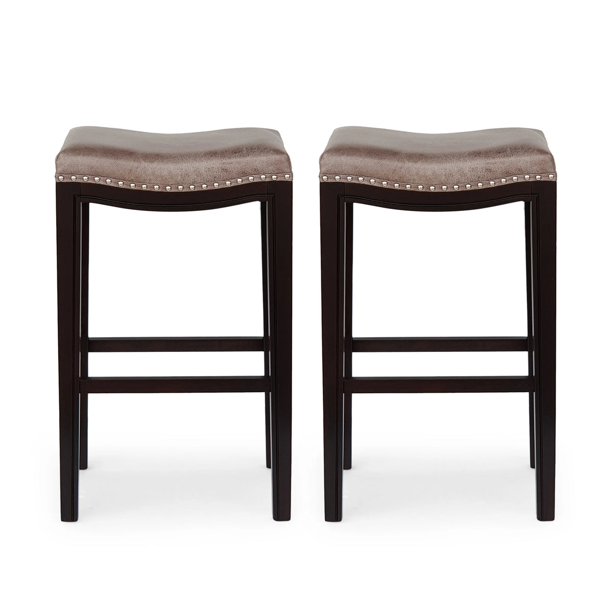 Gray and Cappuccino Brown Upholstered 30 Inch Backless Barstool Set of 2 T815308