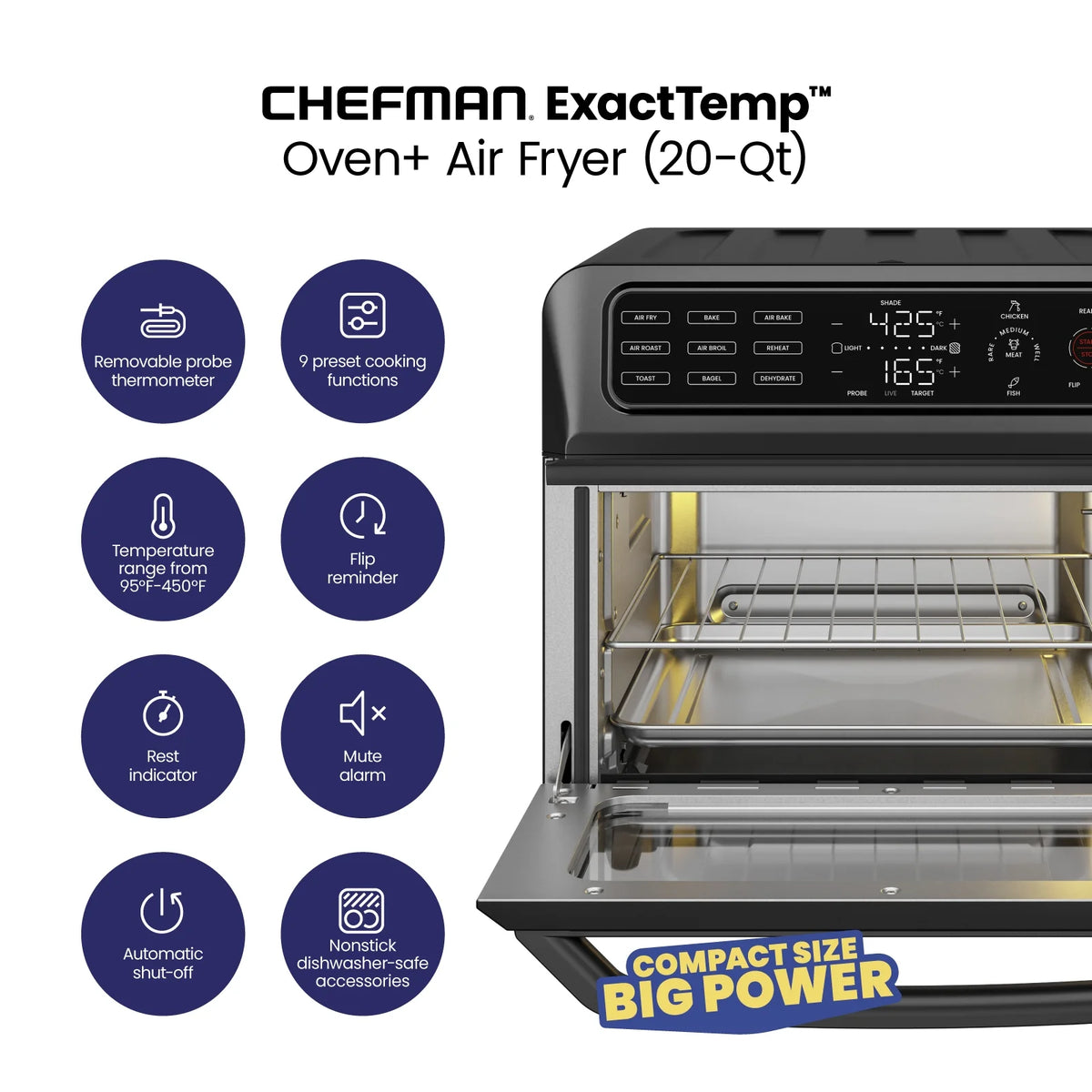 12-in-1 Air Fryer Oven Combo with Probe Thermometer, 20 Qt, Black Stainless Steel R130