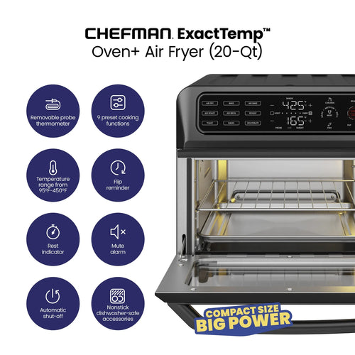 12-in-1 Air Fryer Oven Combo with Probe Thermometer, 20 Qt, Black Stainless Steel R130