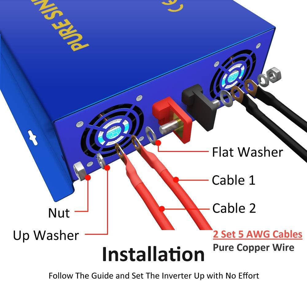 3000W Pure Sine Wave Power Inverter 24V DC to AC 120V with 15ft Cable Remote Switch Controller I6333