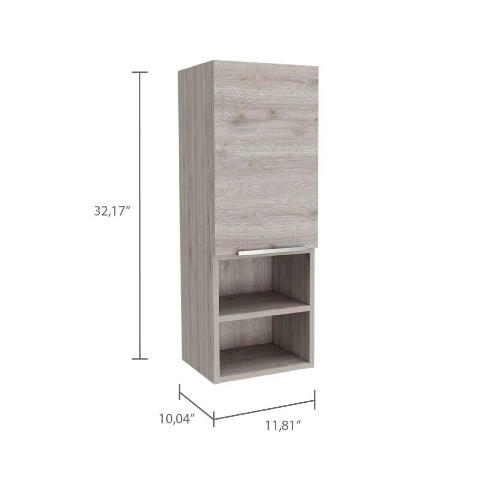 Light Gray Single Door Bathroom Cabinet with Two Open Shelves S711