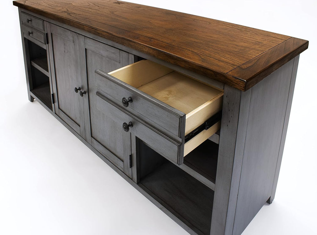 Smoky Blue 72 TV Console Entertainment Stand Wood Accent Cabinet K276