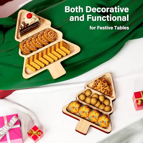 Wooden Christmas Tree Shaped Serving Platters Set of 2 W31062