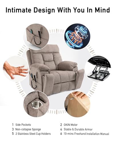 Large Power Lift Recliner Chair with Heated and Massage, 26in Extra Wide Seat H578903