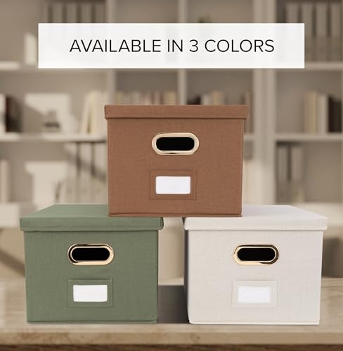 Collapsible Linen File Organizer Box Set of 2 with Lid J12532