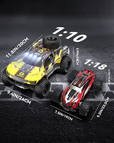 1:10 Large Remote Control Truck with Lights, 48 km/h 4x4 Off-Road Electric Vehicle with 2 Rechargeable Batteries A606