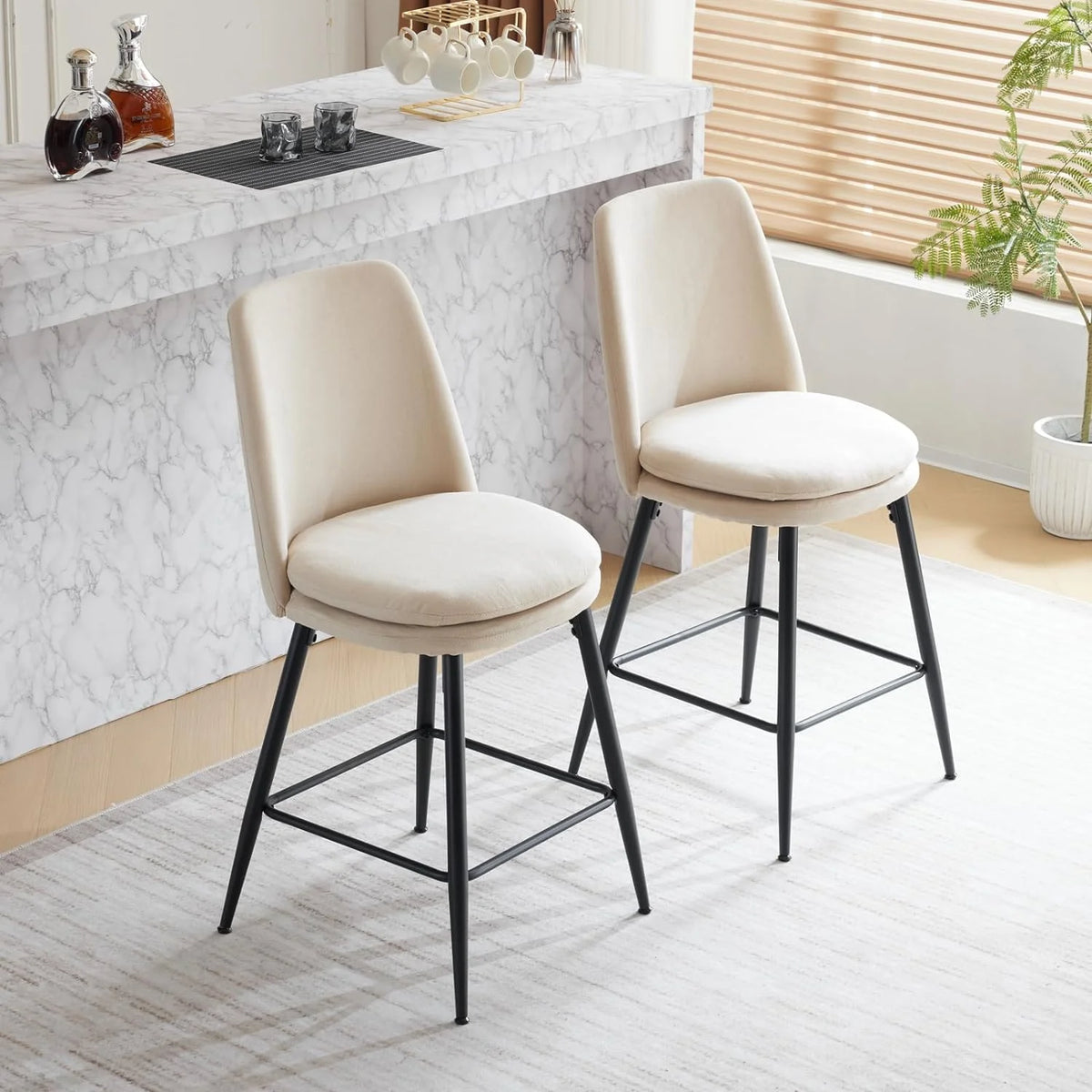 26'' Counter Height Bar Stools Set of 2 Beige E9629