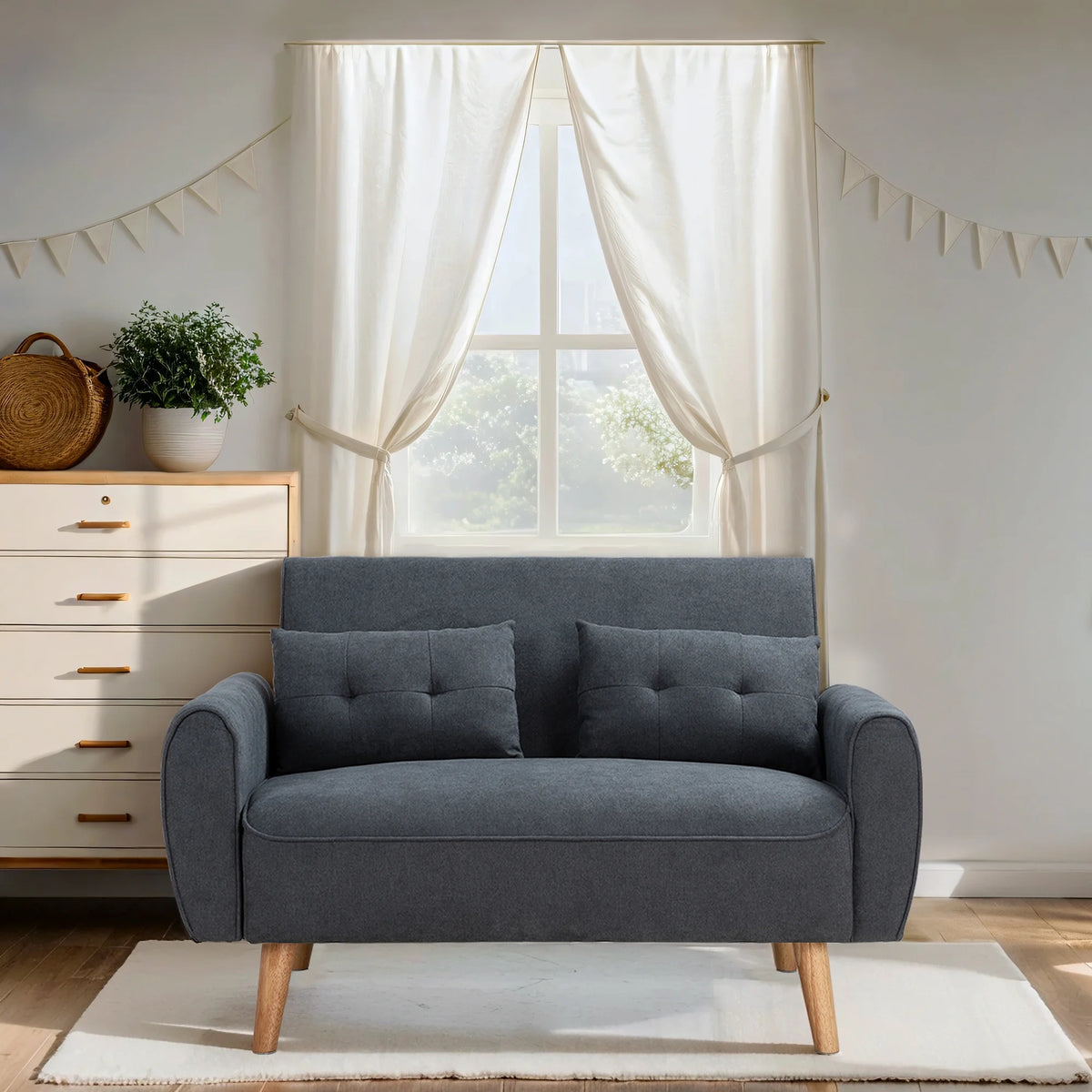 Dark Grey Fabric Upholstered 2-Seat Sofa S93986
