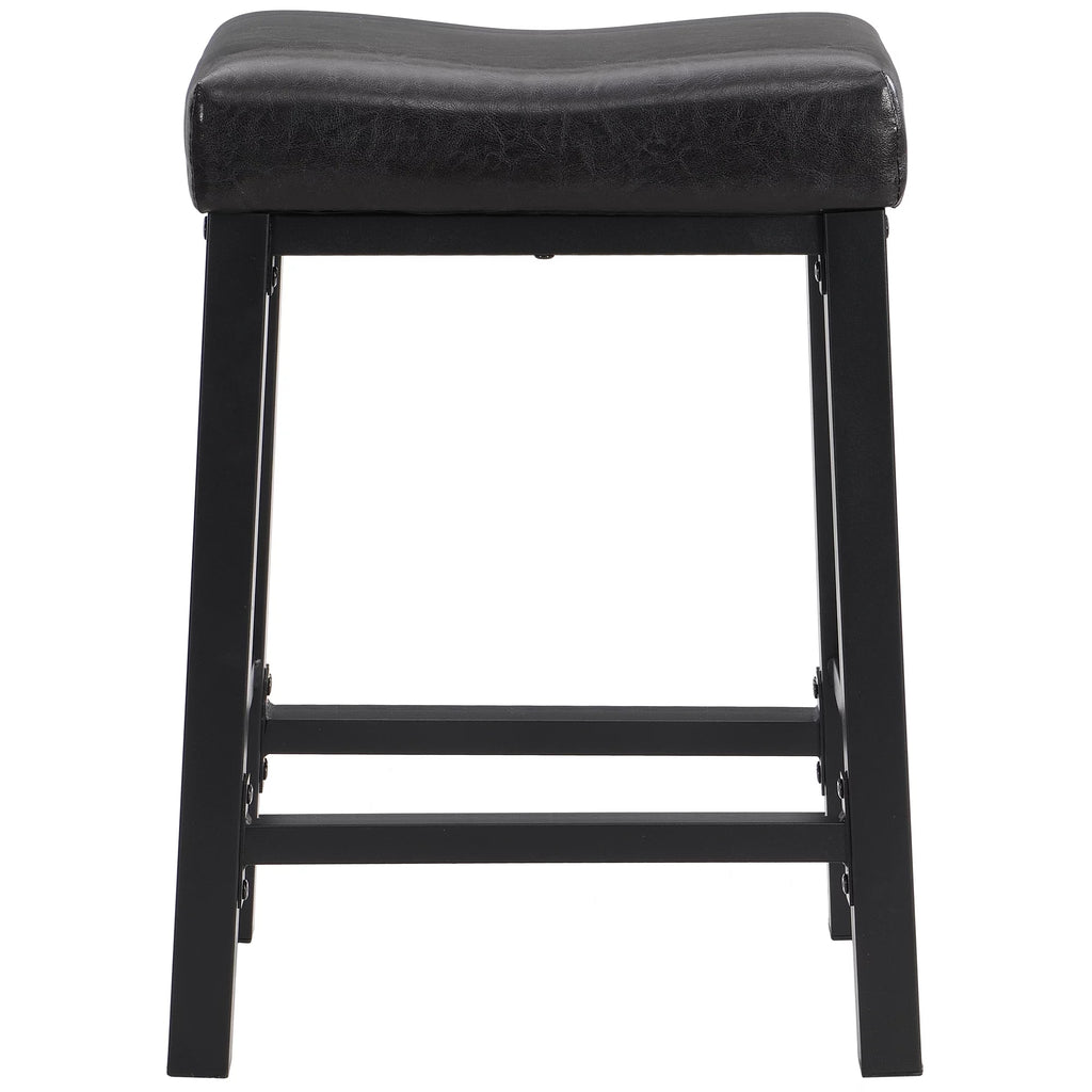 Black Faux Leather Saddle Seat Counter Height Barstools P36148
