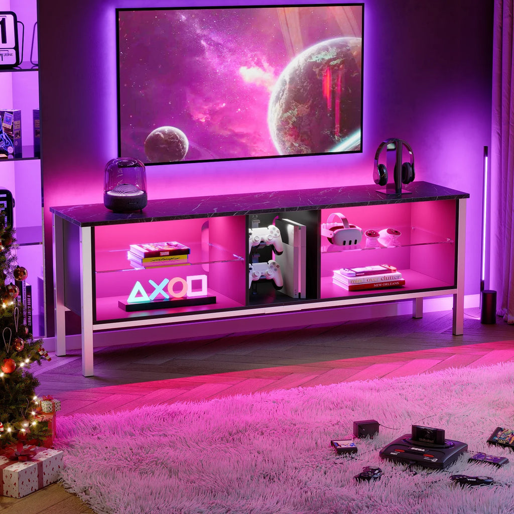 Black Marble TV Stand with Storage Cabinet U795