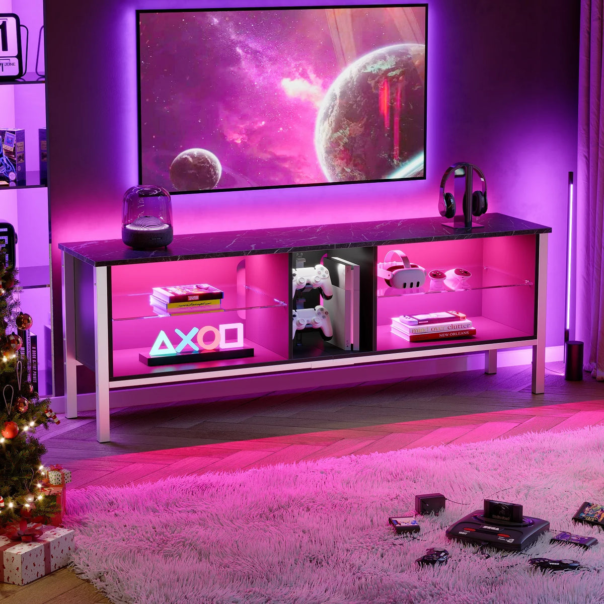 Black Marble TV Stand with Storage Cabinet U795