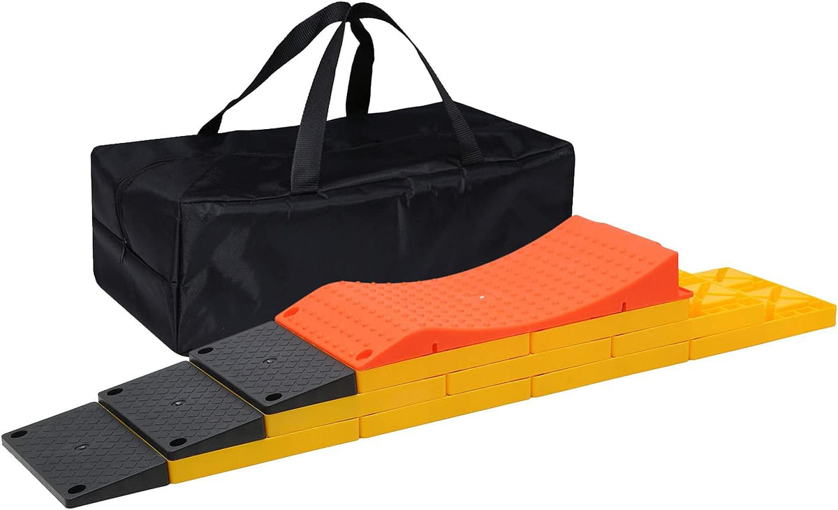Black 3 Slanted Ramps 9 Interlocking Leveling Blocks with Storage Bag Z67550