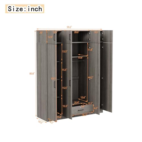 White 3-Door Wardrobe with 2 Drawers and Top Cabinet O58881