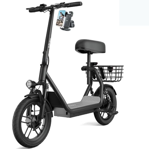 Electric Scooter with Seat, 500W Peak Motor, 20MPH, 22 Miles Range, Foldable, Dual Suspension, Drum Brakes C303