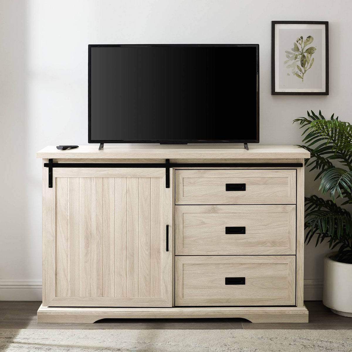 Farmhouse Sliding Door Sideboard with 3 Drawers Birch C363978