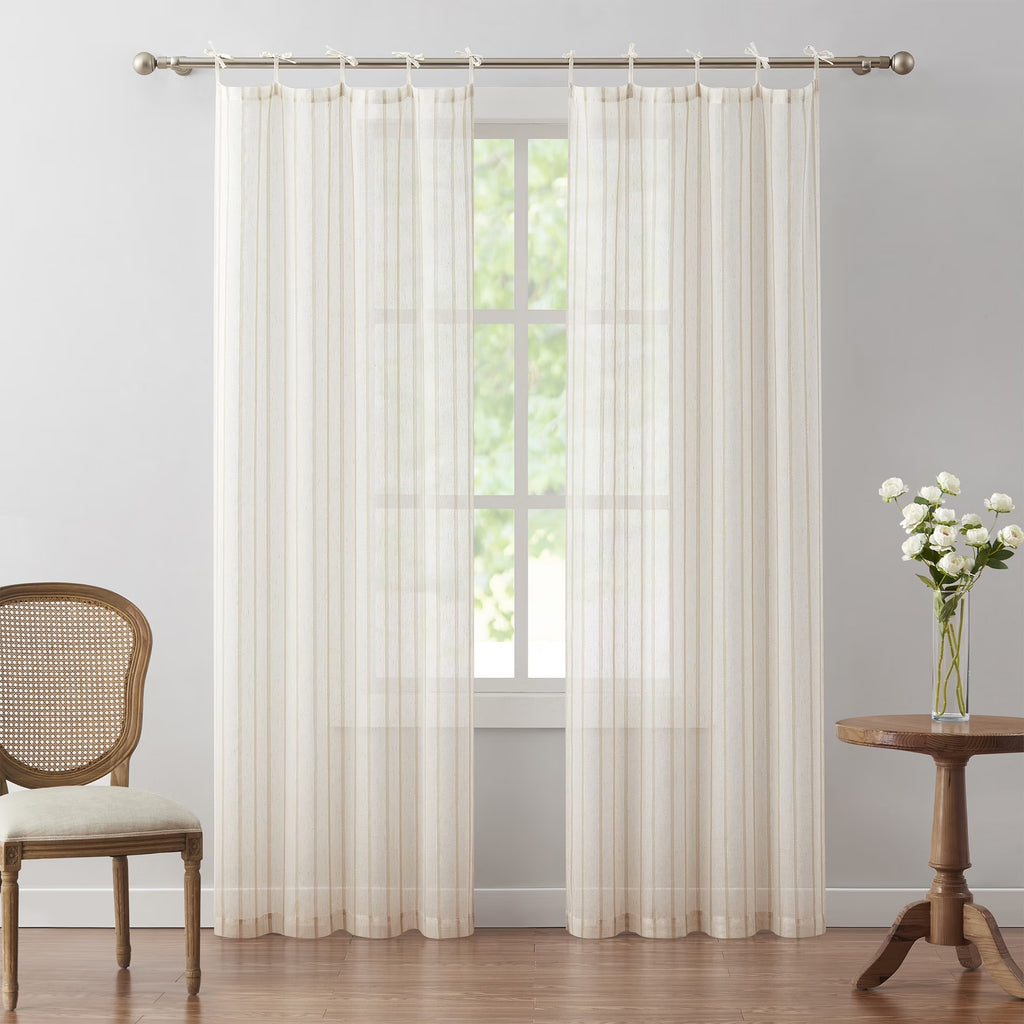 Taupe Light Filtering Tie Top Curtain Panel Pair, 76" x 95" J45176