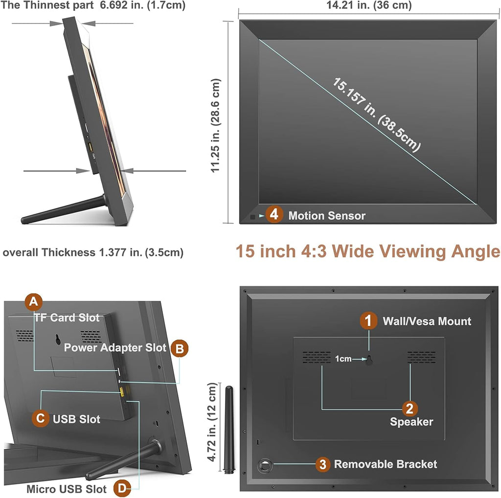 WiFi Large Digital Picture Photo Frame 15-Inch Touch Screen 32GB Memory V619