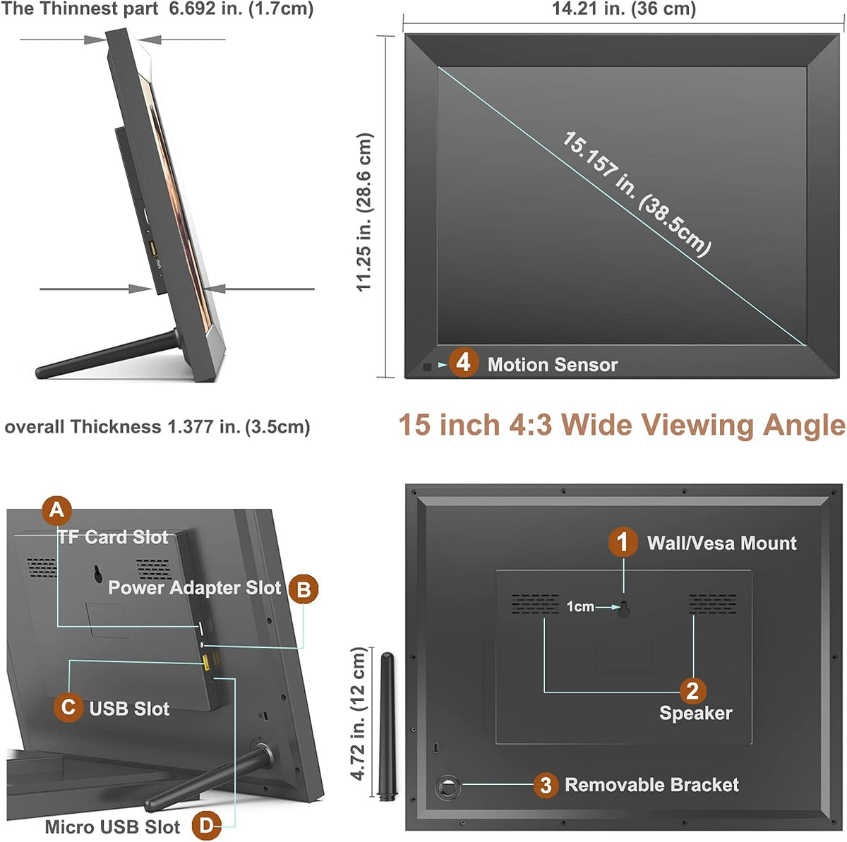 WiFi Large Digital Picture Photo Frame 15-Inch Touch Screen 32GB Memory V619