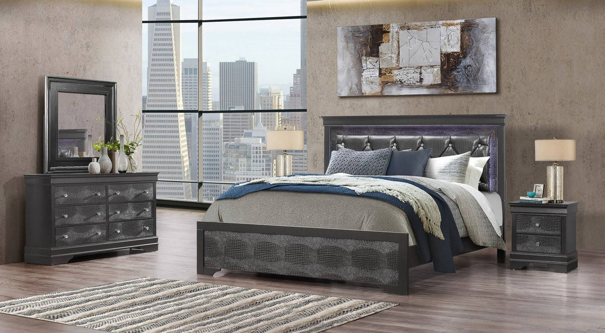 Metallic Grey Full Bed with LED Light K47556