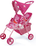 Pink & White Dots Doll Twin Stroller E8299