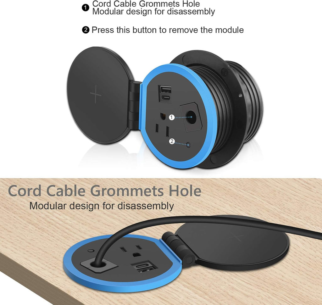 Desktop Power Grommet with Wireless Charger, USB C, Pack of 2 J8519