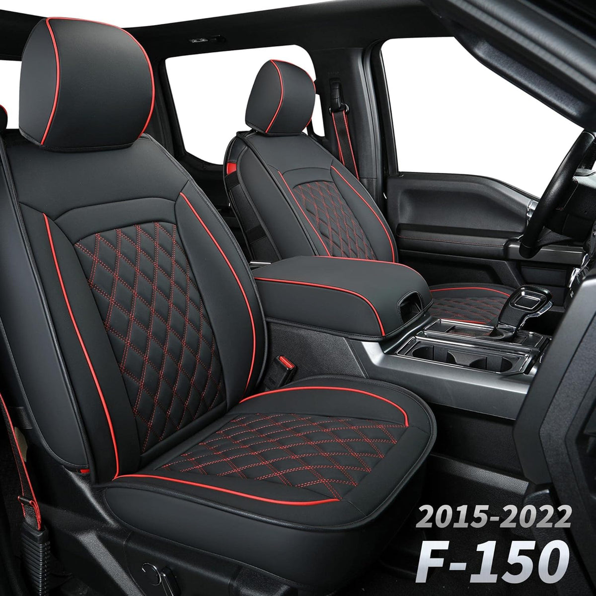 Black & Blue Waterproof Faux Leather Seat Covers with Center Console Cover F879