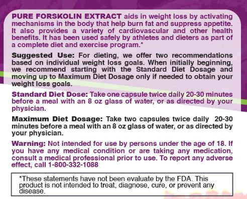 Pure Forskolin Extract 250mg 20% Coleus Forskohlii 90 Ct N232